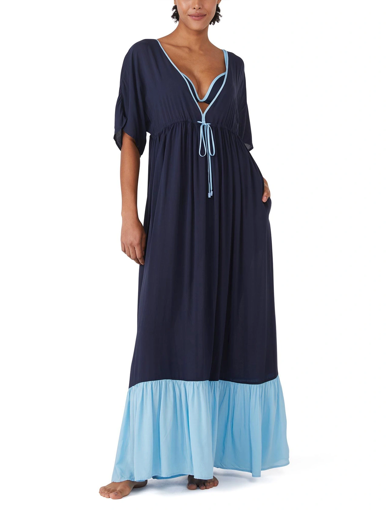 Kate Spade beach cover up maxi dress in two toned dark and light blue color