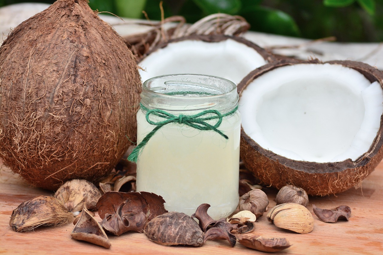 Natural coconut oil for damaged hair treatment after swimming