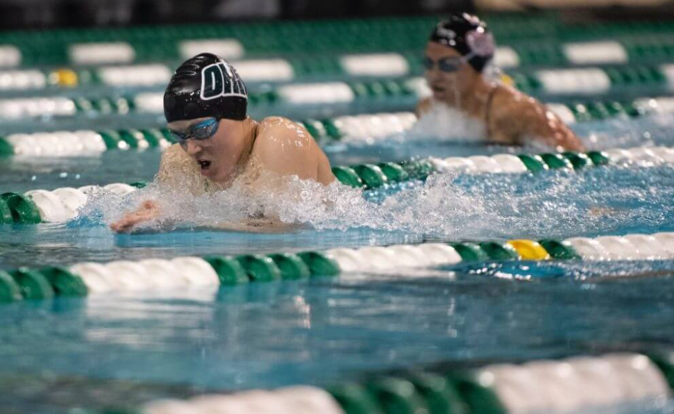College level female Swimmers during a swim competition in the swimming pool
